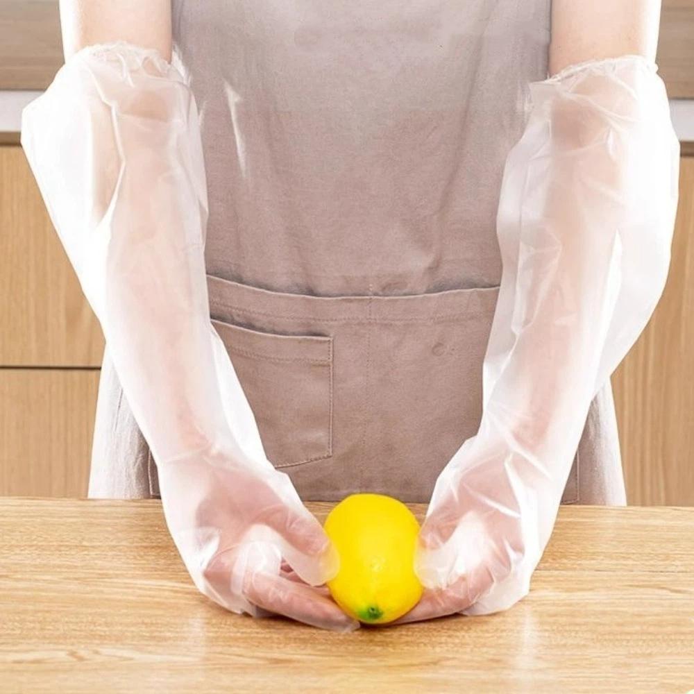 50PCS Long Cuff Disposable Gloves Waterproof Extended Gloves Scrubbing Gloves  Car Washing