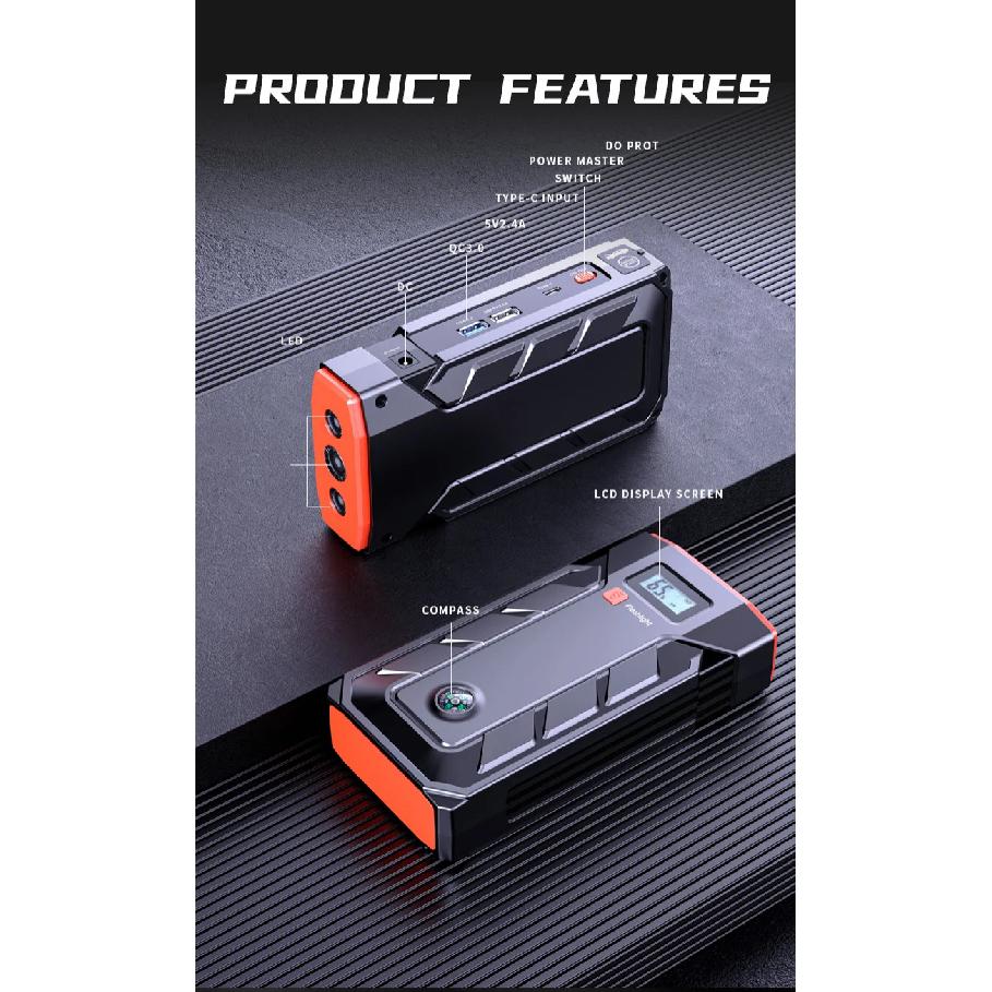 12V 2000A Car Jump Starter 1600A 1200A 1000A 800A Portable Emergency Battery Booster LED Flashlight Power Bank Car Quick Starter