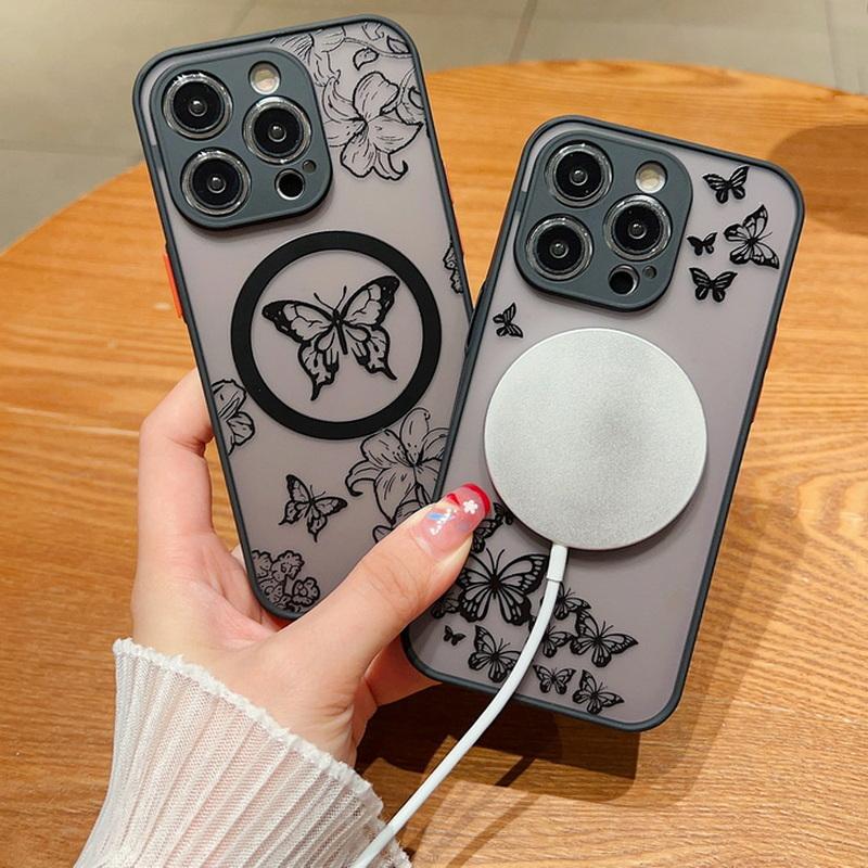 Butterfly Pattern For Magsafe Wireless Charging Case For iPhone 17 16 14 15 Pro Max 13 12 Pro Max Shockproof Matte Phone Cover