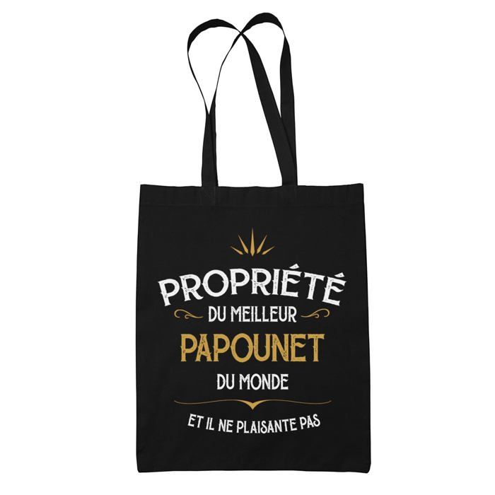 Tote bag - PLANETEE - Noir « Propriété du meilleur Papounet » - Coton - Anses solides - Imprimé en France