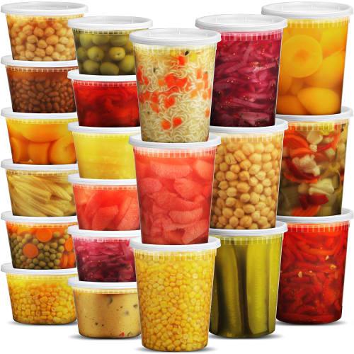 

JoyServe Deli Food Storage Containers with Lids - (48 Sets) 24-32 oz Quart & 24-16 oz Pint Plastic Airtight Takeout Meal Prep Storage BPA Free Dishwas
