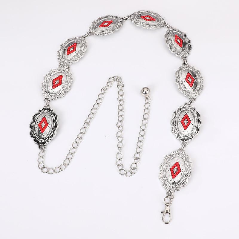 High-end Women's Waist Chain Inlaid with Old Retro Boho Waist Chain Turquoise Metal Waist Chain