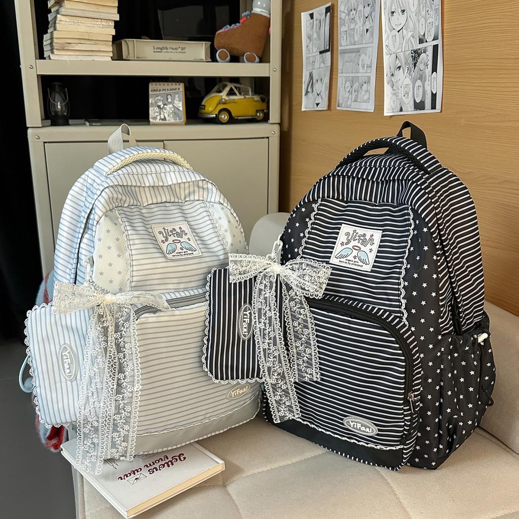 Schoolbag Backpack Female Striped Star Backpack Junior High School Student Class School Bag Commuter Bag Outdoor Leisure Travel Bag