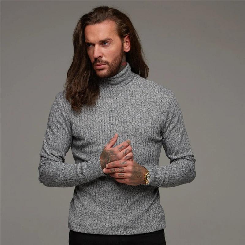 Muscleguys Autumn Turtleneck Mens Running T-shirts Thin Knitted Sports Sweaters Roll Neck Pit Strip Slim Fit Gym Fitness Pullover T Shirts