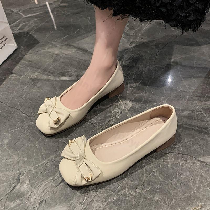 Women Flat Shoes Autumn 2026 New Comfortable Square Toe Shallow Mouth Butterfly Knot Casual Shoes Soft Sole Female Single Shoes