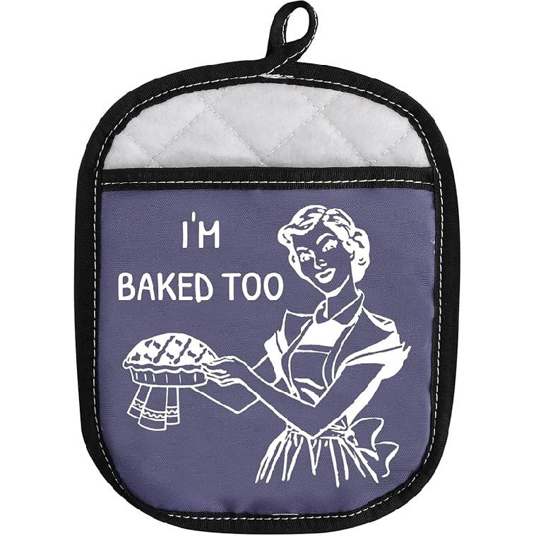 Novelty Baking Gift Heat Resistant Potholder Oven Pad with Pocket I’m Baked Too Funny Baker Gift for Mom Sister Friend (I m Baked Too) I m Baked Too