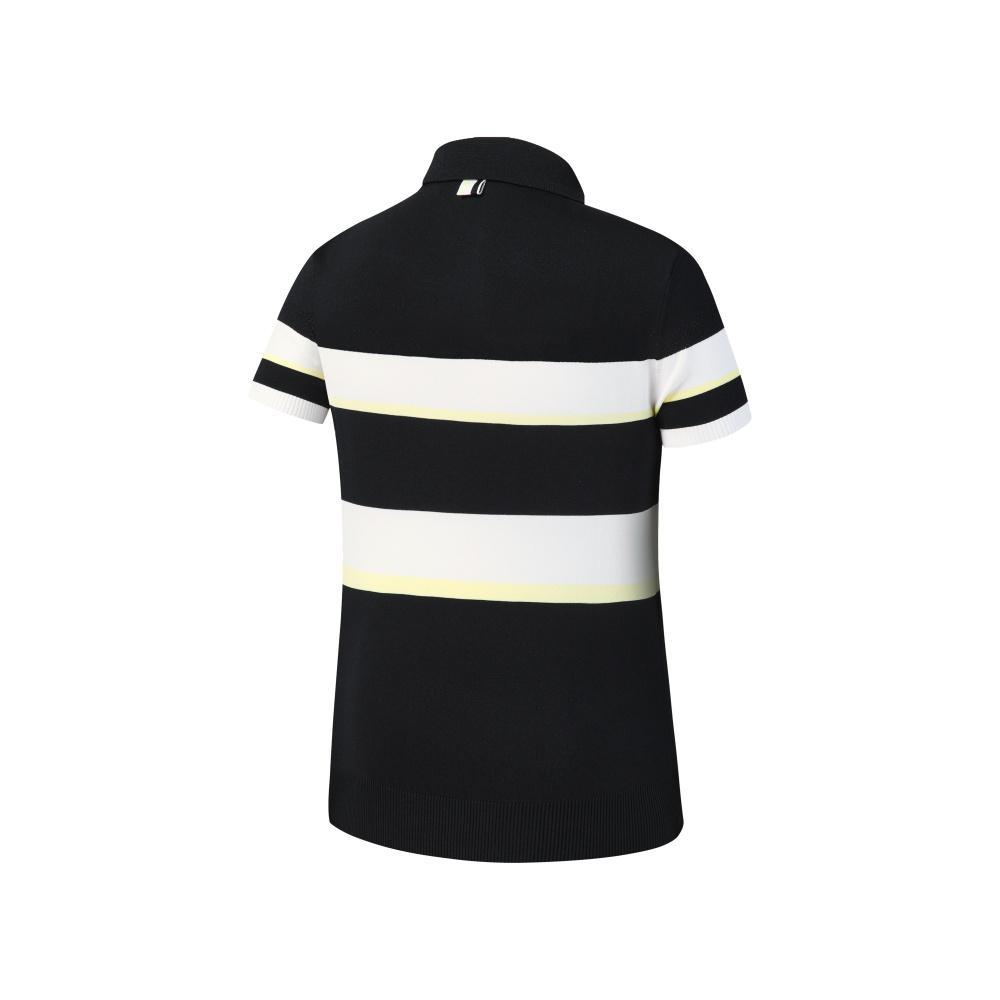 Fila Golf Series Simple Stripe Classic Sports Casual Golf Versatile Comfortable Woven Short Sleeve Polo Shirt Women Tops Legendary-Blue A11W625404FNV