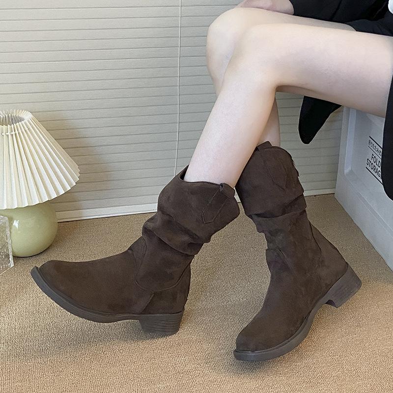 Suede pointed pile boots British style 2025 new knight boots niche thin medium boots versatile fashion boots