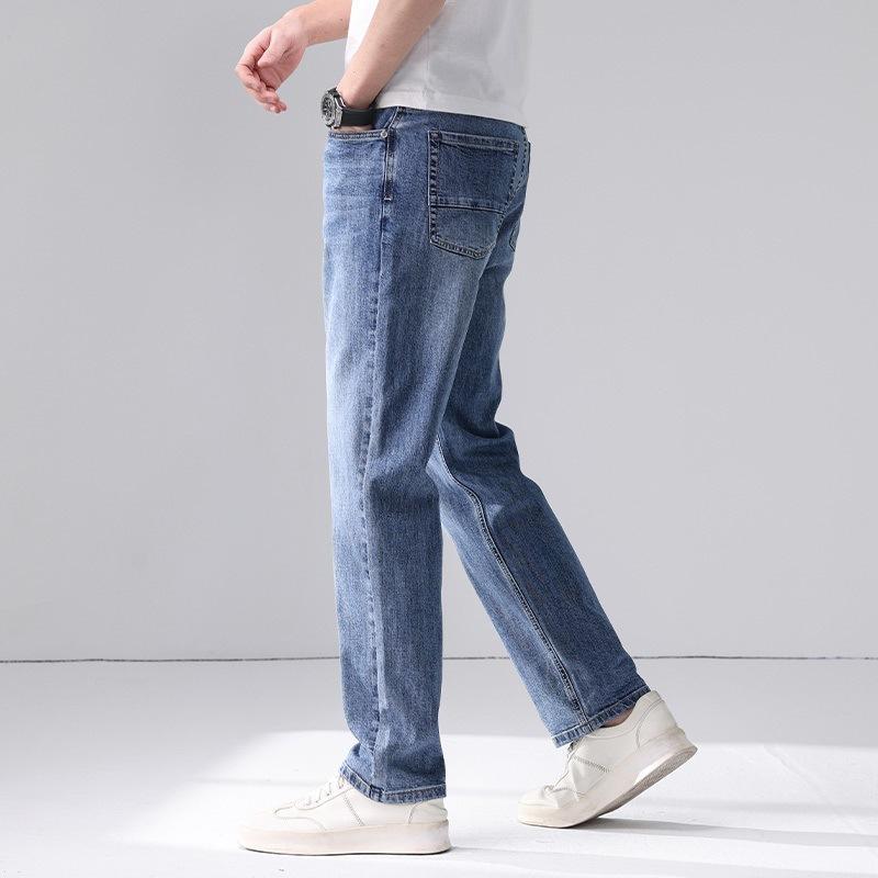 Spring and Summer New Men's Loose Small Straight Stretch Light Business Jeans Trousers Men