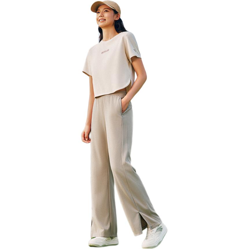 Anta Comfortable Versatile High-Waisted Solid Color Simple Straight Casual Pants Women Bottoms Green 162527308-2
