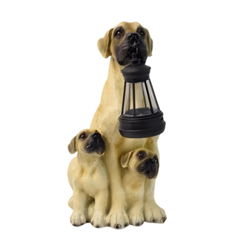 Dog Garden Statue with Hanging Light, Resin Outdoor Display Accent for Porch Lawn and Entryway Presentation Piece