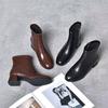 2025 Fall/Winter Women's Square-Toe Ankle Boots: Chunky Heel, Genuine Soft Leather, Stylish, Versatile, Comfortable, and Warm Cotton-Lined