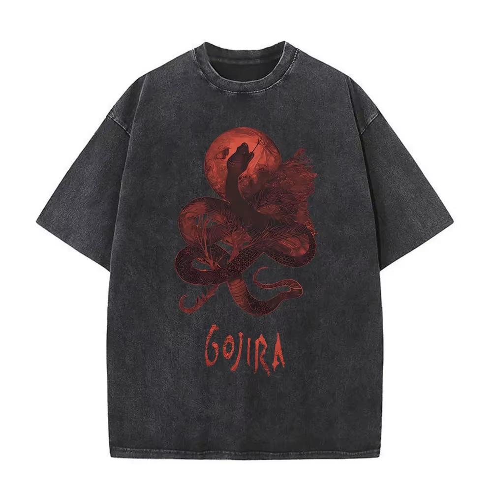 2026 Summer Fashion Trendy Tee Washed Vintage Metal Band Gojira T-shirt From Mars To Sirius Flying Whales Snake Graphic T-shirts