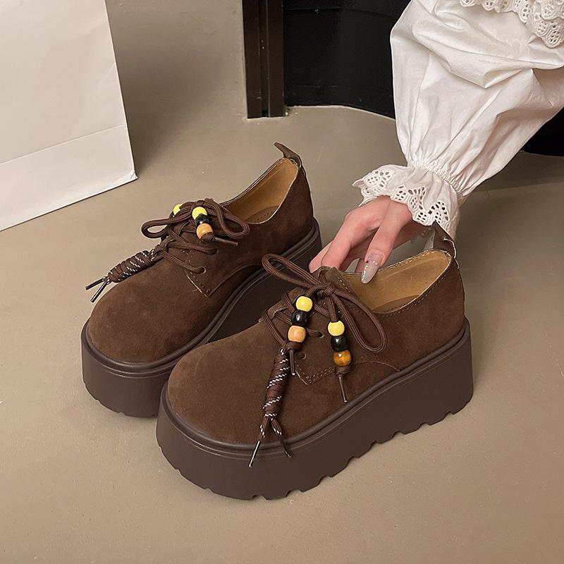 

Туфли Boken женские в британском стиле 2025 осень новые французские универсальные на платформе увеличивающие рост лоферы из мягкой кожи одинарные туфли 40 темно-коричневого