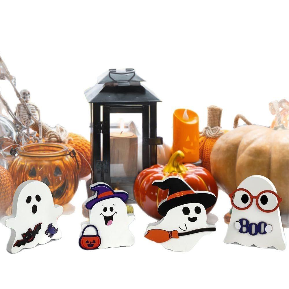 Cute Halloween Decorations For Indoors - Halloween Decorations, 4 Pieces Wooden  Halloween Signs For Tables, Tiered Trays, Mantels - Scary Halloween