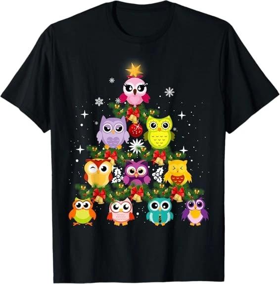 Men s and Women s T-shirts NEW LIMITED Owl Christmas Tree Design Best Gift Idea Premium Tee T-Shirt S-3XL L
