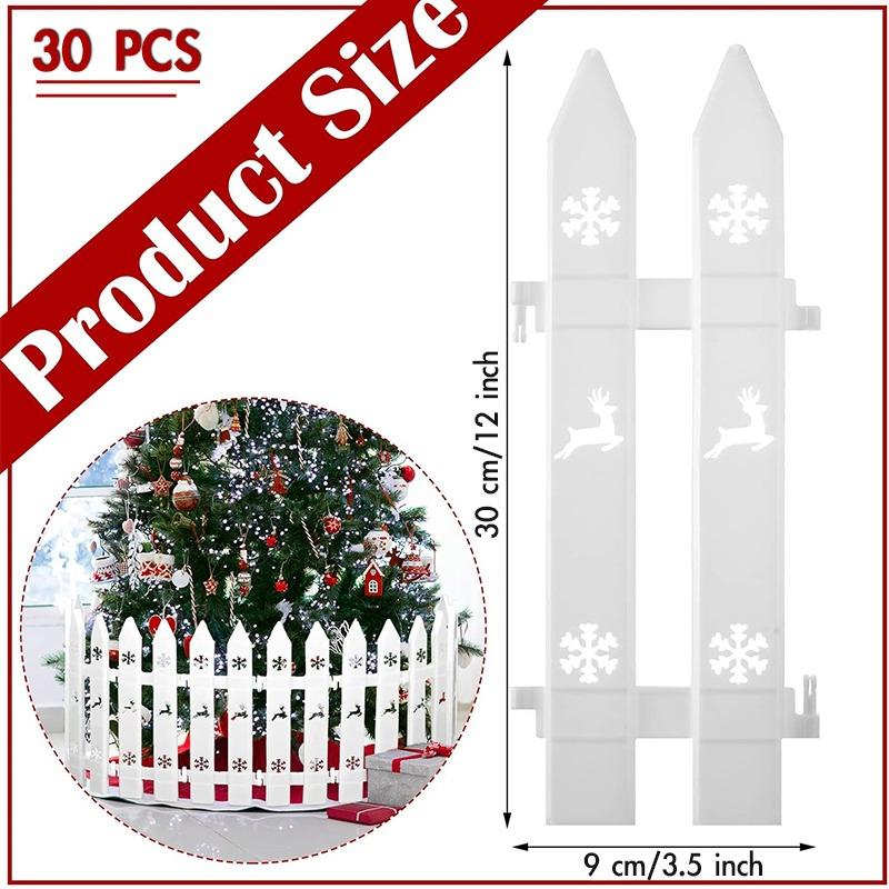 

30pc White Plastic Christmas Tree Fence Set Panels with Decorative Top & Base 12-Inch Tall Garden Fence for Christmas Decoration
