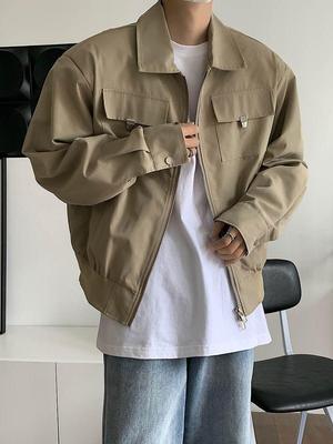 Herren Oversized Khaki Baseballjacke - High-End CleanFit Workwear Pilotenstil