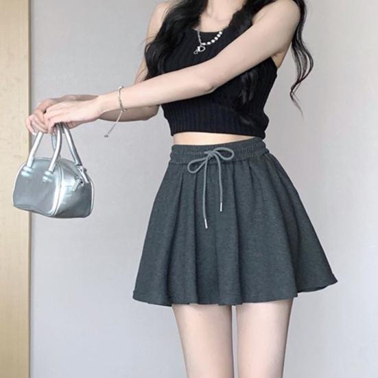 Women Summer Shorts Elastic High Waist Adjustable Drawstring Casual Shorts with Pockets Solid Color Wide Leg Shorts