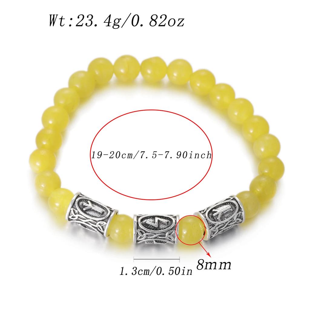 Viking Men Bracelet Norse Runes Stone 8mm Natural Jade Sodalite Turquoise Lava Beads Jewelry Bangles Homme Pulseras