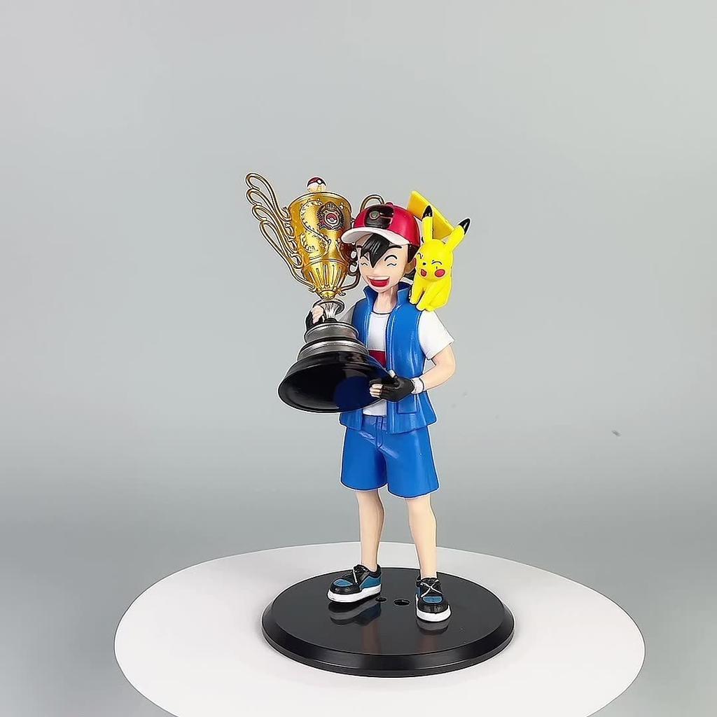 Anime Pokemon Figure Ash Ketchum Championship Trophy Scene Doll Collection Aciton Figure PVC Model Toy Gift