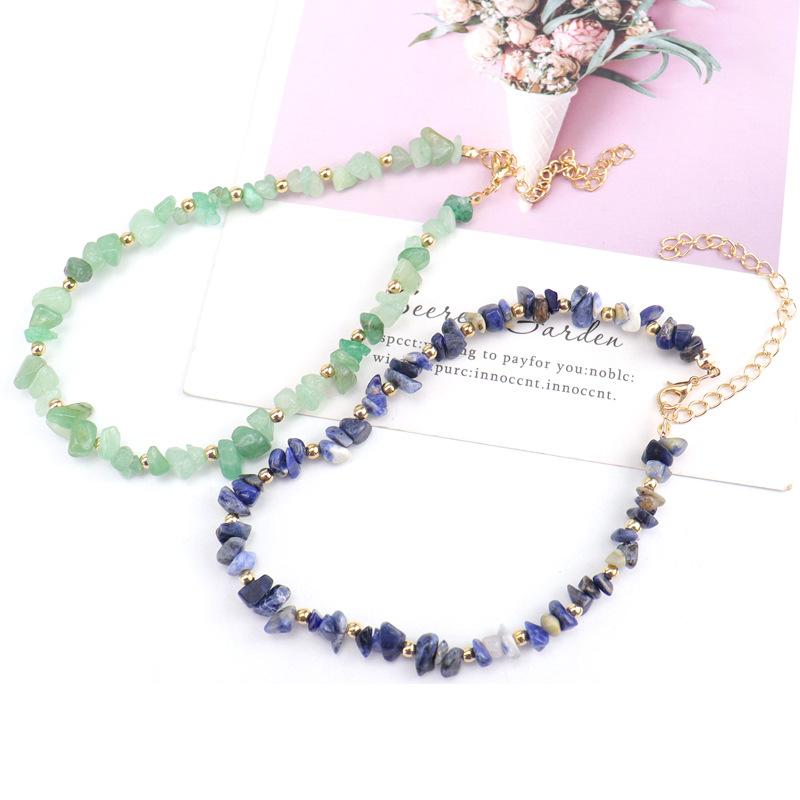 Summer Natural Gravel Collarbone Chain Necklace, Handmade Beaded Gravel Necklace Short Url N133