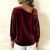 Women's Velvet Off Shoulder Top, Loose Fit Pullover Blouse, Asymmetric Neckline for Casual Everyday Wear