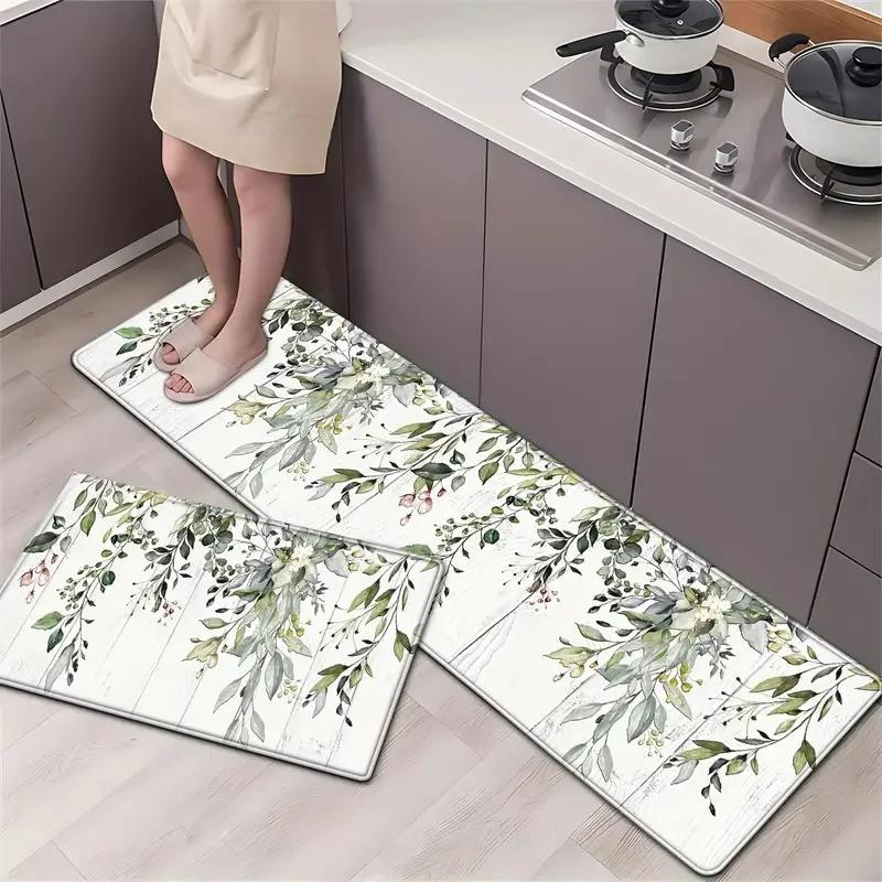 

VIKAMA 1/2 pieces Fresh Green Plants Kitchen Floor Mat Anti-fatigue Anti-slip Mat Entrance Corridor Carpet Home Decoration 40x60cm