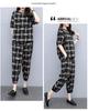 Women's Plaid Two-Piece Set: Summer Plus Size Casual Short Sleeve Top and Nine-Point Pants