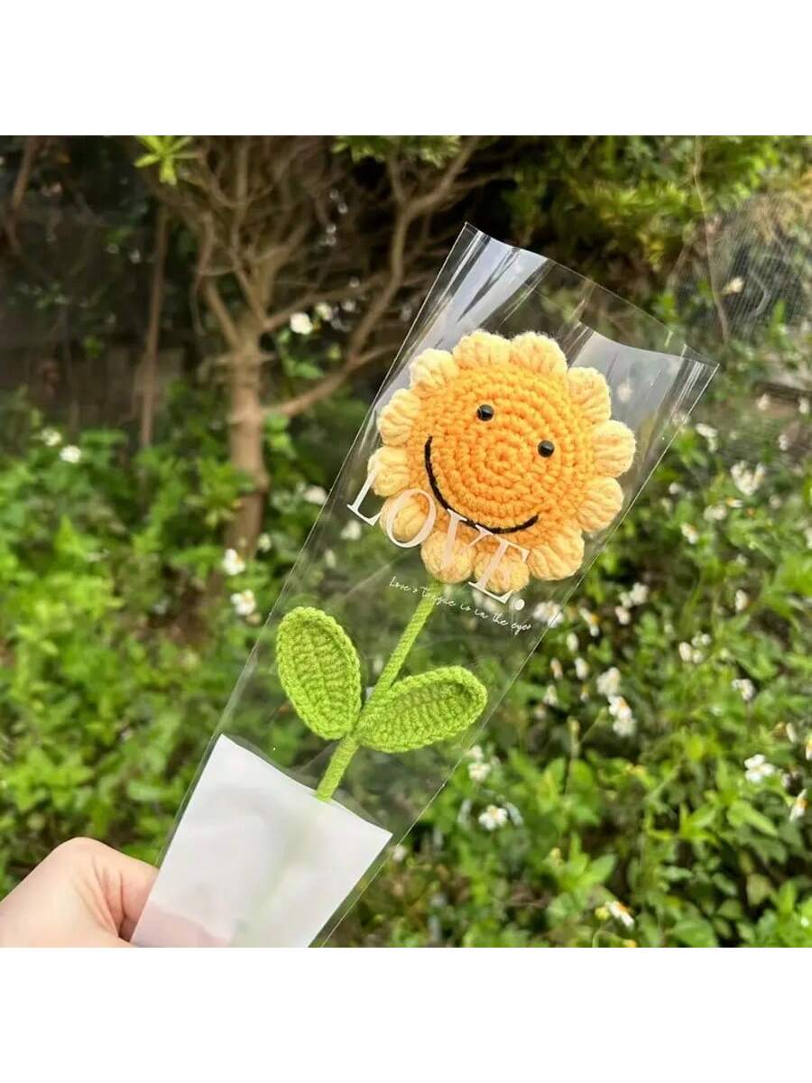 6Pcs Handmade Crochet Sunflower,Smile Knitted Flowers, Artificial Woven SunFlowers Best For Teacher s Day, Graduation Gift 1PC