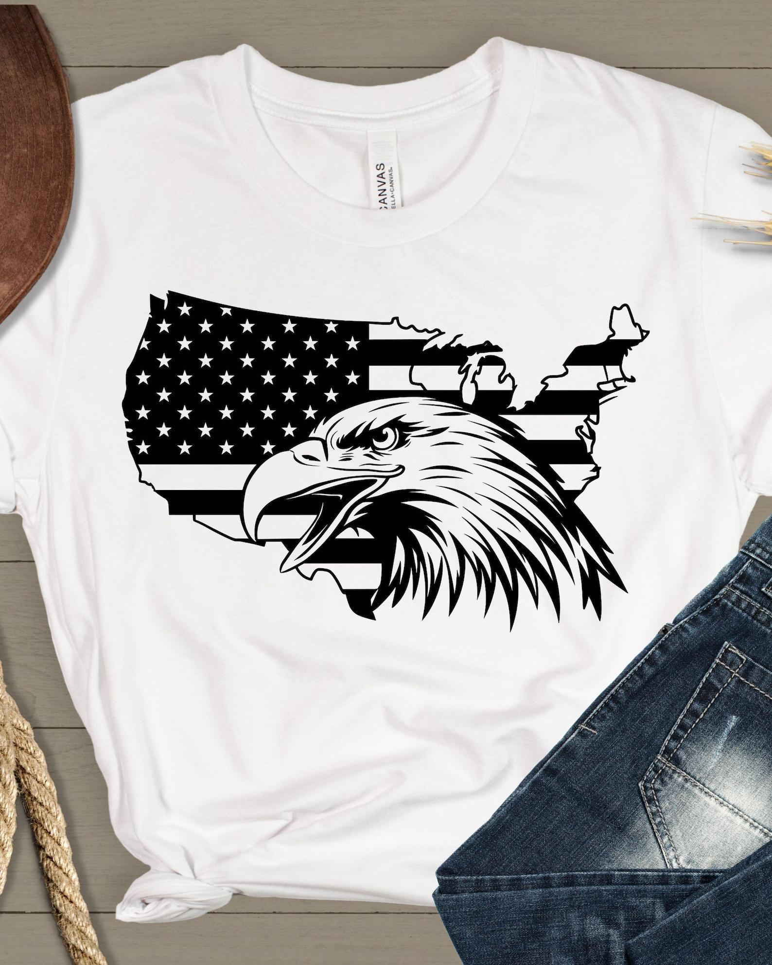 American Flag Map with Bald Eagle T-Shirt | Patriotic USA Graphic, 8 colors S