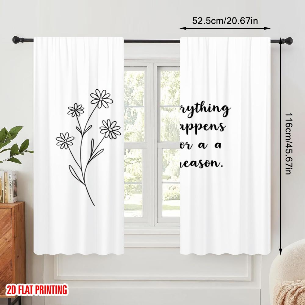 2pcs 2D Flat Printing Curtains Floral Motivational Quote 100% Polyester Without Electricity Holiday Decorations Perfect for