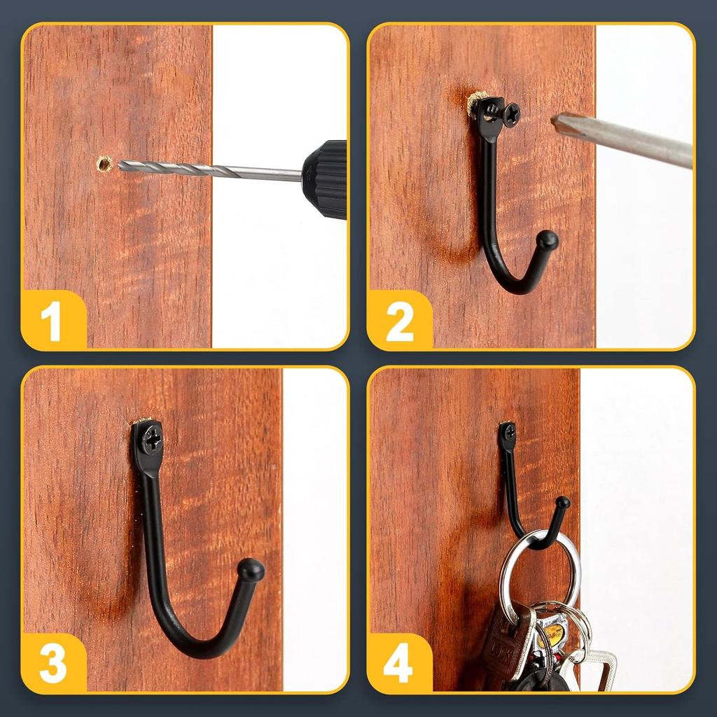 10 Pcs Black Single Prong Wrought Iron Hooks with Screws, Decorative Colonial Wall Hooks for Keys, Hats, Clothes, Towels