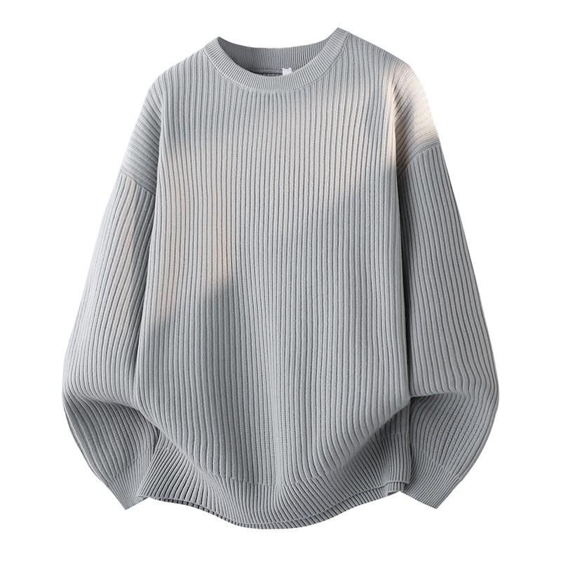 Suéter de Punto Oversize con Cuello Redondo para Hombre Pulóver Casual de Manga Larga Ropa de Calle Otoño