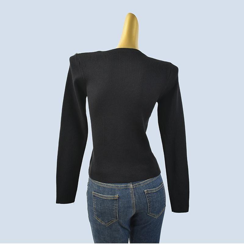 Round Neck Hand-Stitched Beads Cut Out Craft Knitting Long Sleeves Silm Bottoming Shirt Stylish Women's Clothing