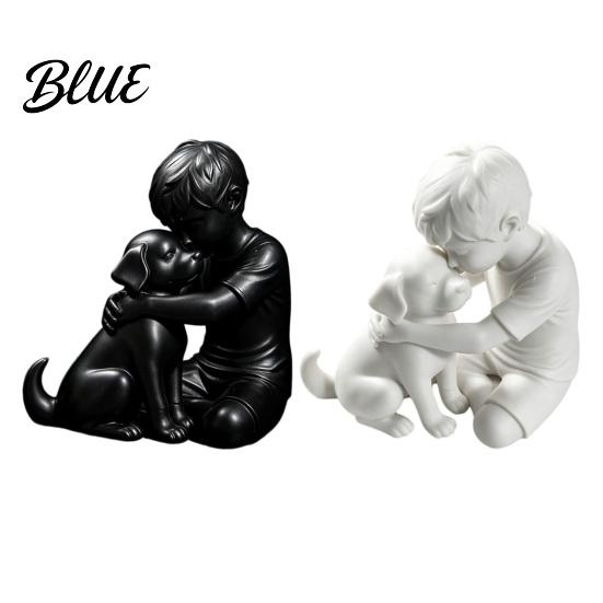 Gemütliche Wohnzimmerdekoration 3D-gedruckte Welpen- und Jungenstatue Hund & Besitzer Skulptur Heilende Hunde Statue Umarmende Figur Dekoration Hausdekoration Ornament