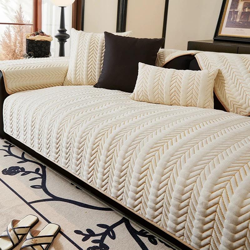 

Мягкий теплый фланелевый чехол для диванной подушки в полоску в европейском стиле, противоскользящий защитный чехол для дивана 70*70cm кофейный