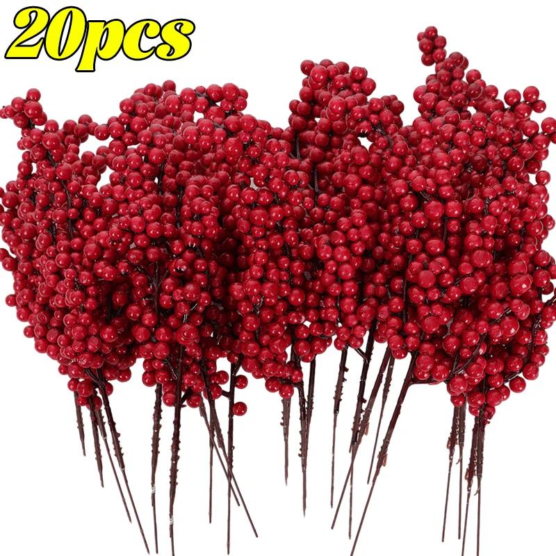 Simulation Christmas Berries Branches Artificial Plant Red Holly Berry Stem Ornaments Xmas Tree DIY Wreath Flowers Party Decor