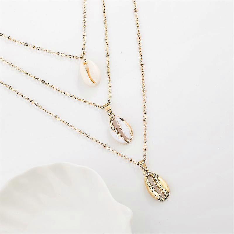 Women Lady Necklace Chain 3 Layers Bohemia Style Shell Pendant Jewelry Decoration