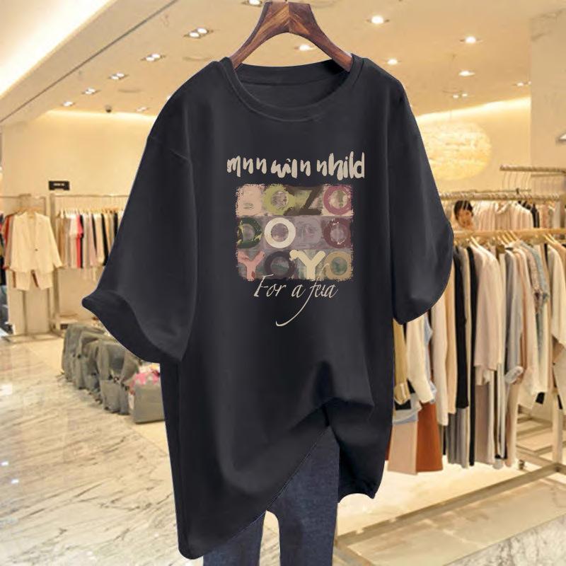 Dámské zeštíhlující tričko s kulatým výstřihem v korejském stylu - Čistá bavlna, Krátký rukáv, Léto 2025