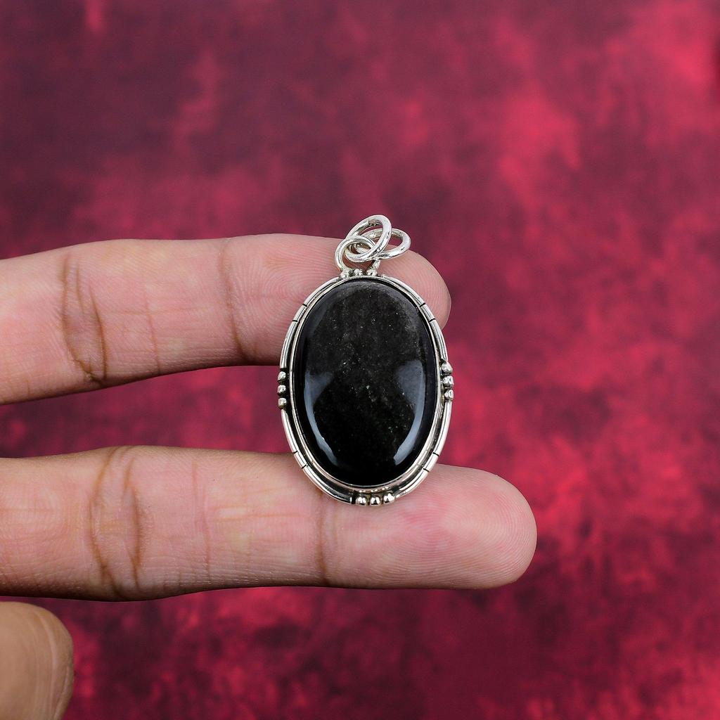 Silverglänsande Obsidian Handgjorda Ädelstenssmycken, 925 Sterling Silver Hänge Smycken med Unik Design, För Kvinnor