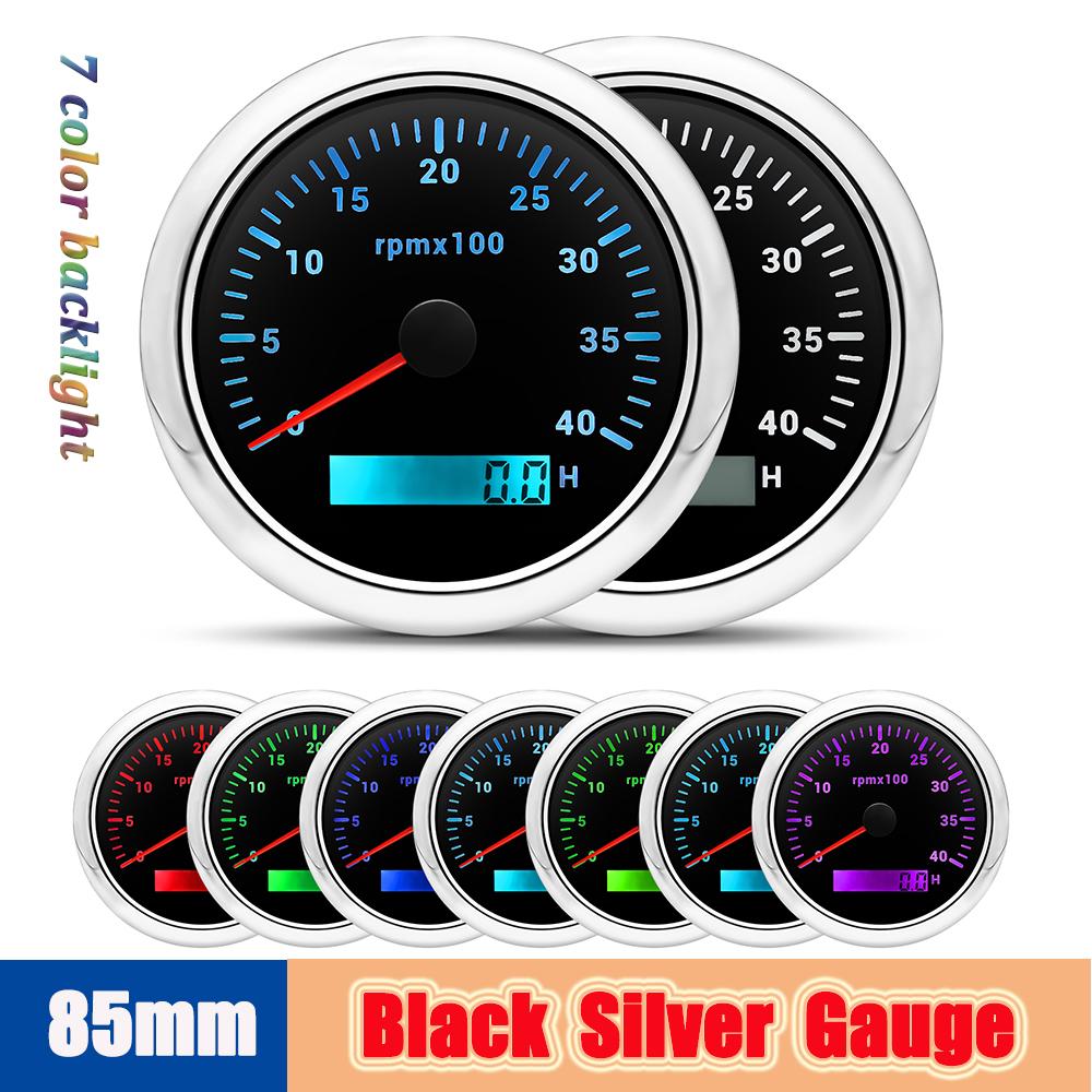 7Color Backlight 4k RPM Meter 85MM Car Tachometer Outboard Automotive Rpm Digital Odometer Hourmeter for Boat Yacht Motor 12V24V