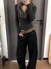 Women's Korean V-Neck Long Sleeve Slim Fit T-Shirt with Fur Collar - Spring 2026 Edition