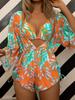 Three-piece bikini waist one-piece swimsuit high waist printed drawstring long-sleeved mesh yarn
