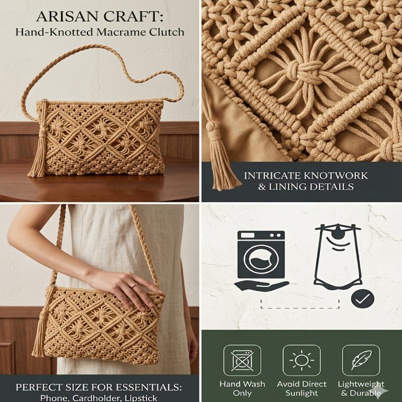 Bohemian Style Women's Handmade Woven Single Shoulder Bag - Summer Beach Tote Bag, Suitable for Travel and Leisure Outings, Ethnic Style Tote Bag.