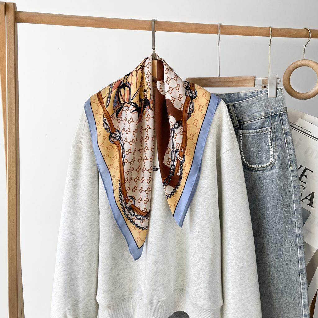 Spring And Summer Satin Long Scarf For Women Sunscreen Shawl Fashionable Beauty Scene Satin Long Scarf Versatile Travel Scarf