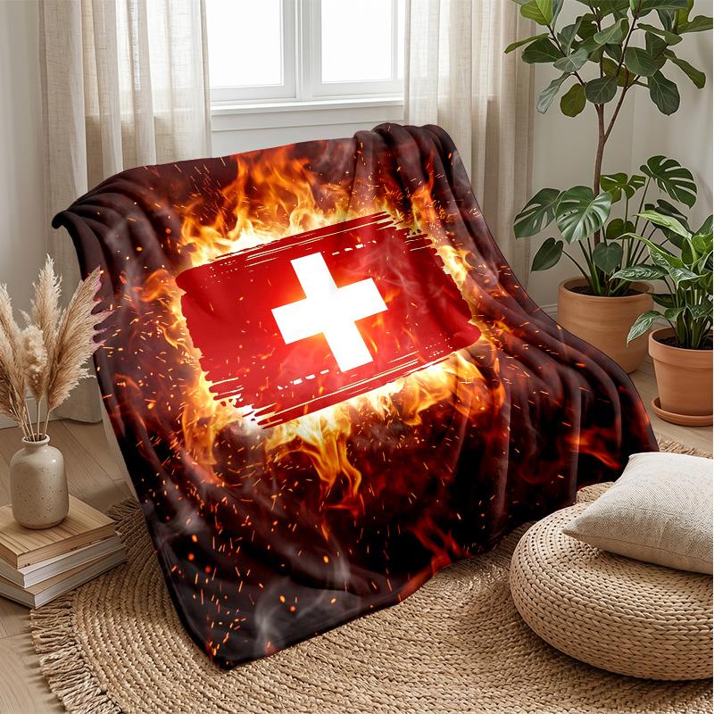 Switzerland football Printed Flannel Blanket Skin Friendly Warm Decorative Throw for Indoor Couch Bed Daily Use