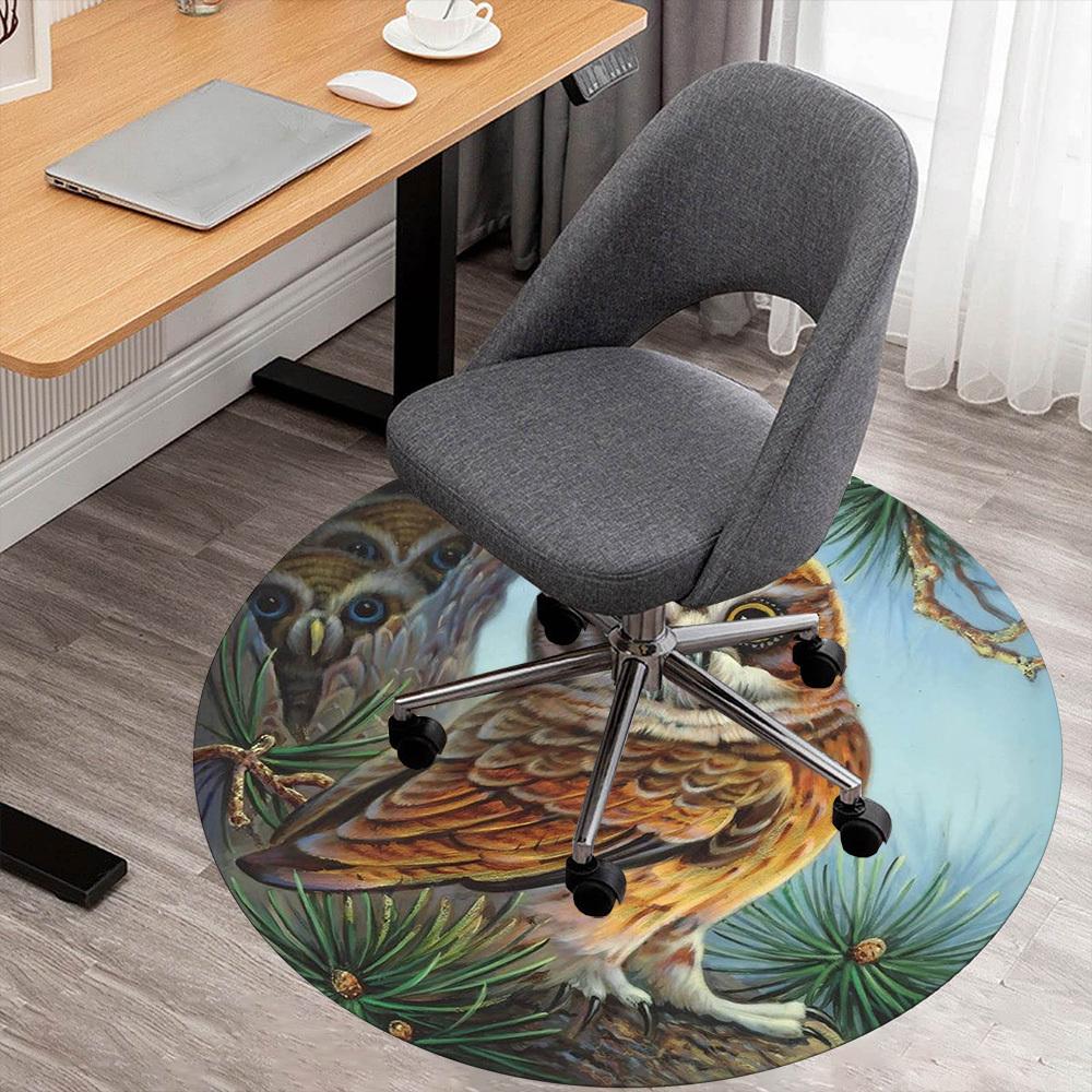 

1pc Owl Pine Branch Pattern Office Round Rugs, Under Chair Round Rugs for Living Room, Bedroom, Bathroom Decoration Carpet 091810 80cm by 80cm