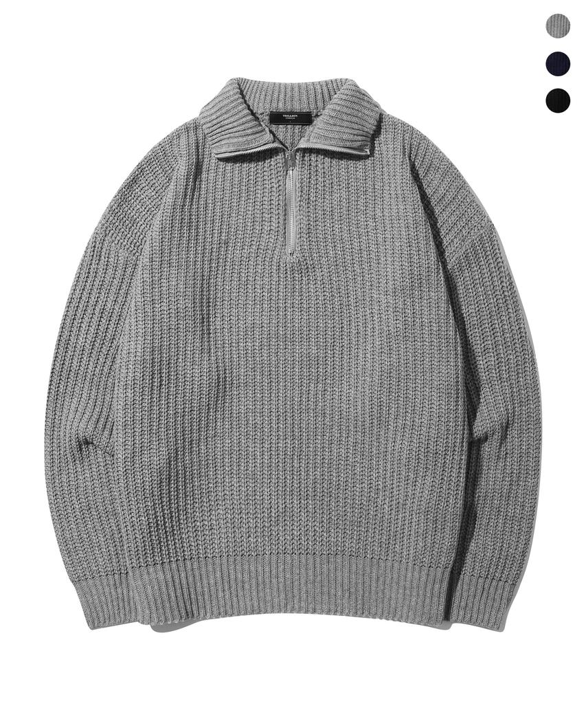 TRILLION Washable Half-Zip Collared Hacci Knit_3Color