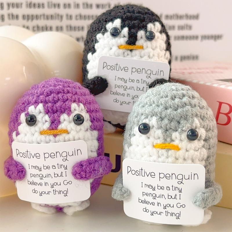 10/1x Positive Energy Penguin Hug Pocket Mini Handmade Plush Wool Knitting Potato Doll with Card Party Christams Festival Gifts